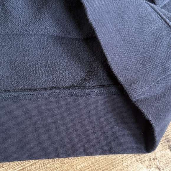 Evereve Denim Blue Sweatshirt multi colored embroidered stripes on arms Med - Picture 3 of 11